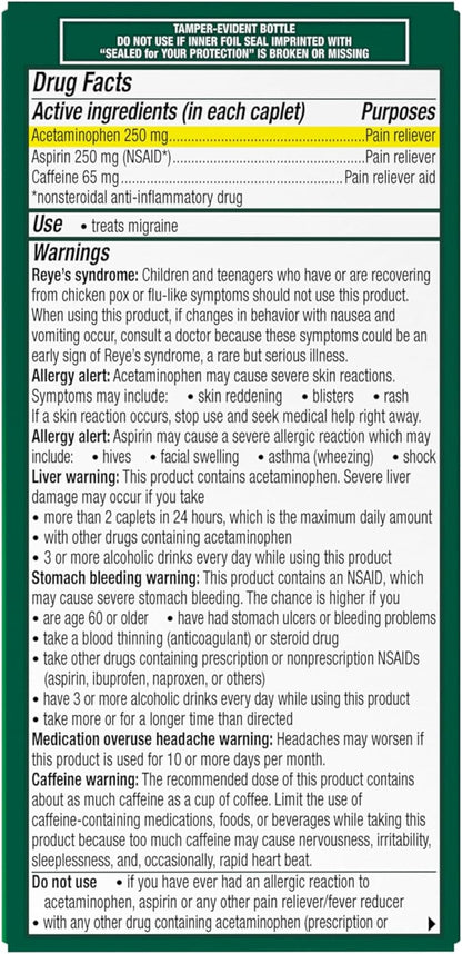 Excedrin Migraine Alivio Diario 100 Cápsulas