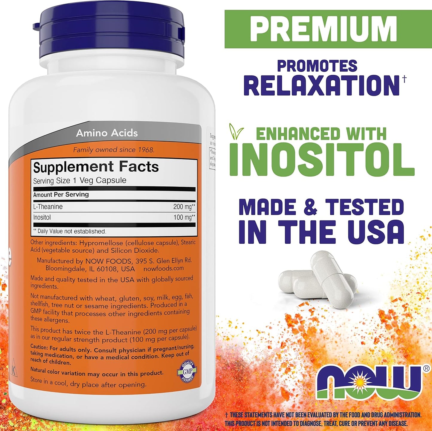 L Teanina NOW Foods Doble Fuerza 200 Mg 180 Cápsulas Veganas Con Inositol