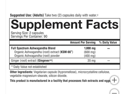 Youtheory Ashwagandha 1000mg con KSM-66 – Apoyo Natural para el Estrés y la Calma Mental 180 Cápsulas