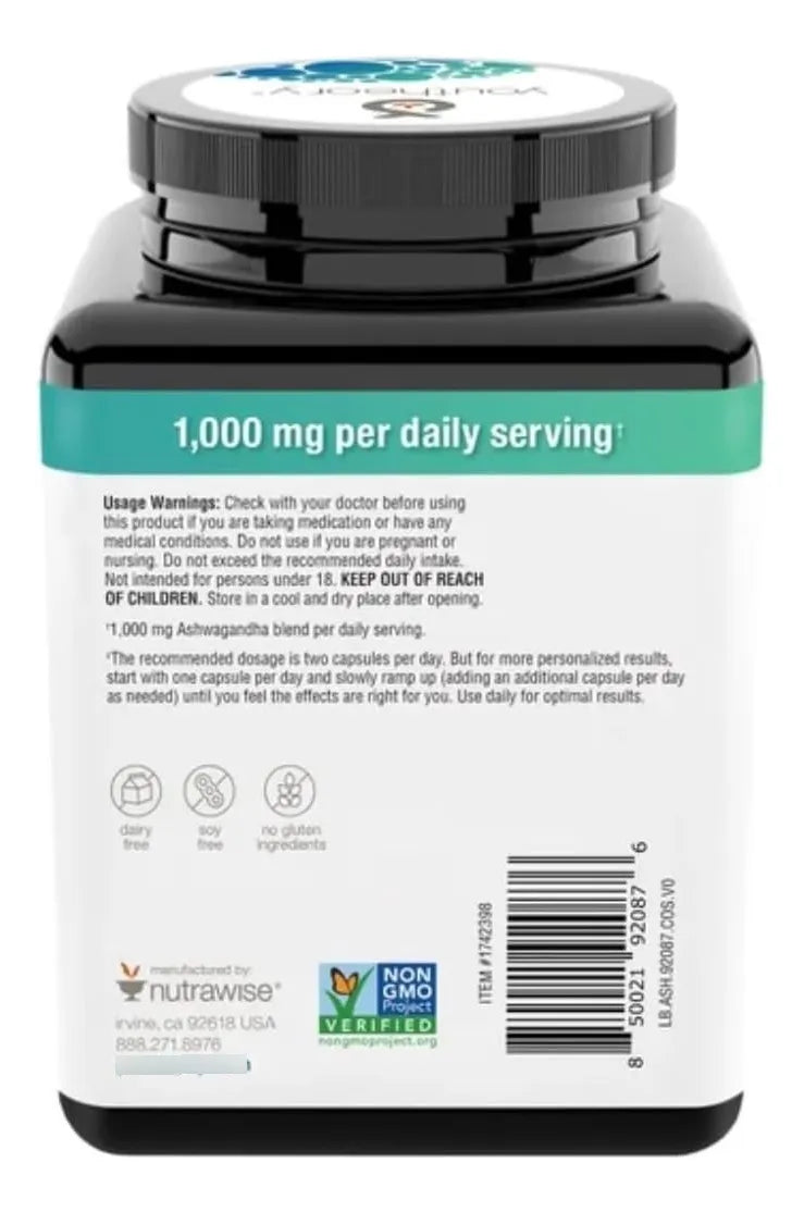 Youtheory Ashwagandha 1000mg con KSM-66 – Apoyo Natural para el Estrés y la Calma Mental 180 Cápsulas