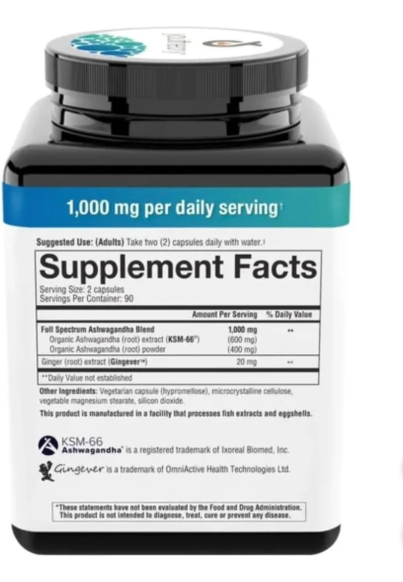 Youtheory Ashwagandha 1000mg con KSM-66 – Apoyo Natural para el Estrés y la Calma Mental 180 Cápsulas