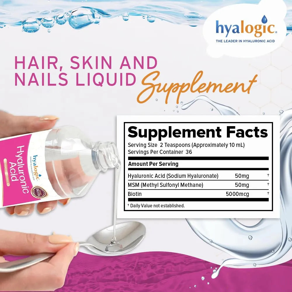 Suplemento Líquido Ácido Hialurónico Cabello Piel Uñas 5000 Mcg Biotina 50 Mg Msm