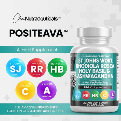 Suplemento St Johns Wort Rhodiola Rosea Holy Basil Ashwagandha 90 Capsulas Apoyo Estado Animo