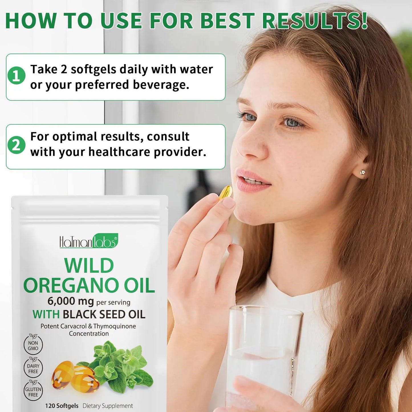 Cápsulas Aceite Orégano 6000 Mg Con Semilla Negra 240 Unidades Suplemento Natural