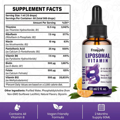Complejo Liposomal Vitaminas B Sublingual B12 B1 B2 B3 Energia Y Vitalidad