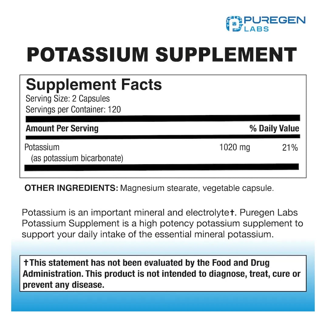 Suplemento De Bicarbonato De Potasio 1020 Mg 240 Cápsulas Vegetarianas Puregen Labs