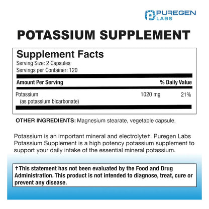Suplemento De Bicarbonato De Potasio 1020 Mg 240 Cápsulas Vegetarianas Puregen Labs