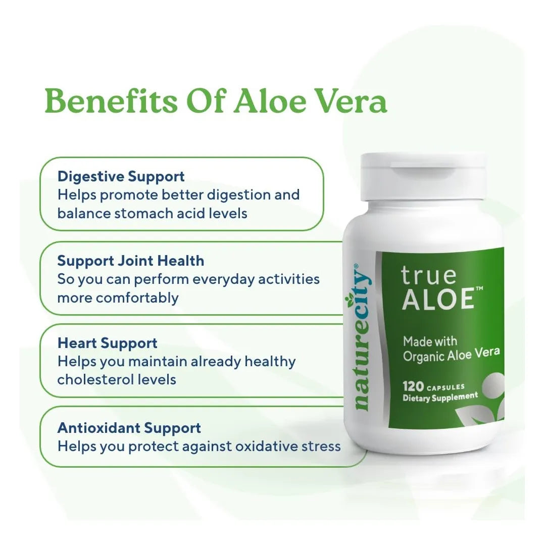 Cápsulas De Aloe Vera Orgánico True Aloe 80000 Mg 360 Unidades Soporte Digestivo Piel Y Articulaciones
