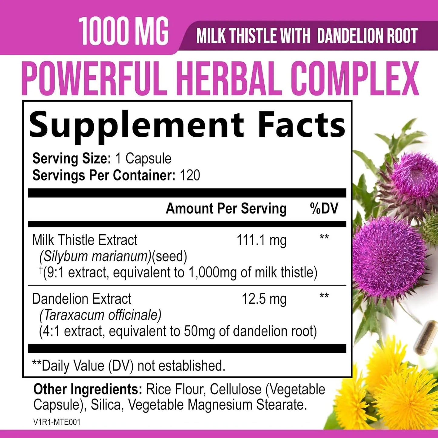 Extracto De Cardo Mariano Y Diente De León 1000 Mg Suplemento Hepático Natural