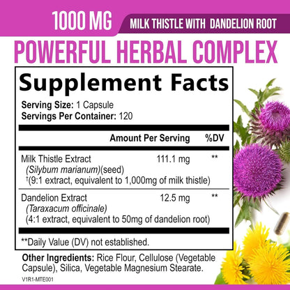 Extracto De Cardo Mariano Y Diente De León 1000 Mg Suplemento Hepático Natural