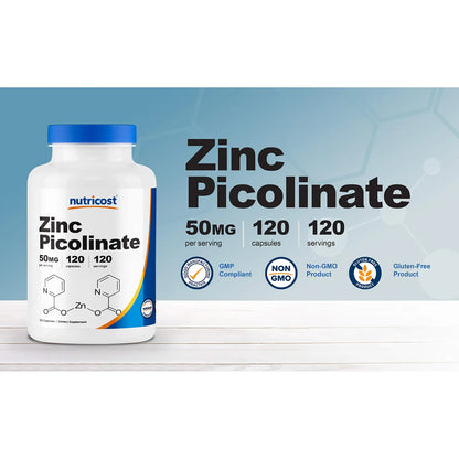 Picolinato De Zinc 50 Mg 120 Cápsulas Vegetarianas Alta Absorción Sin Gluten