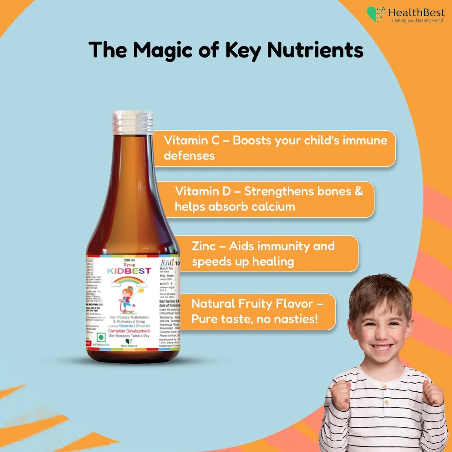 Kidbest Jarabe Multivitamínico Infantil 200 Ml Sabor Delicioso Para Niños 3 A 13 Años