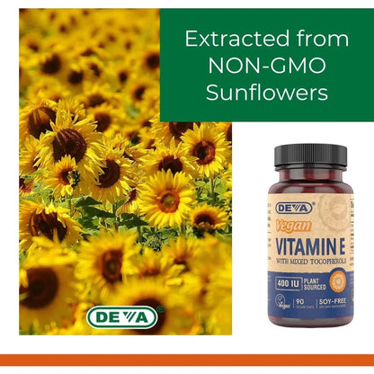 Vitamina E Natural 400 IU Tocoferoles Mixtos 90 Capsulas Veganas Antioxidante Poderoso