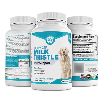 Tabletas Masticables Cardo Mariano Sabor Salmón Y Tocino Para Perros Salud Hepática 100 Unidades
