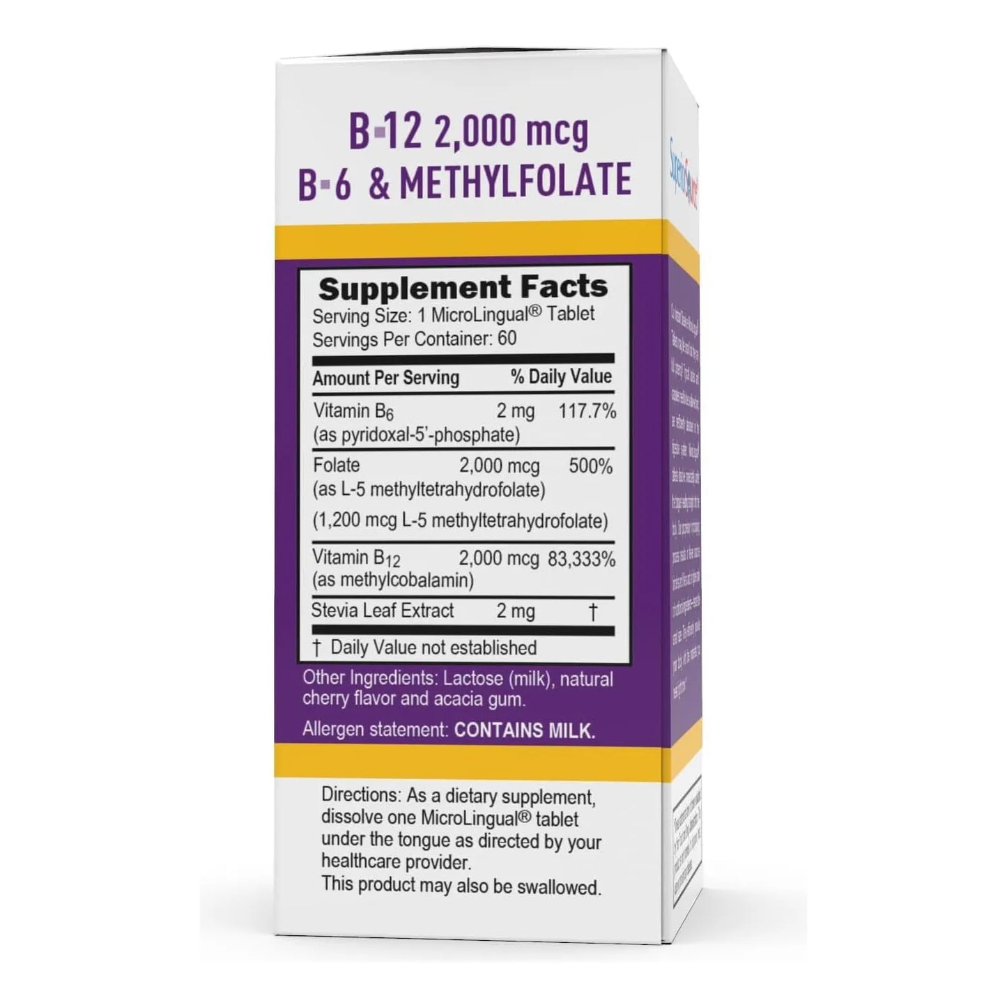 Vitamina B12 Metilcobalamina 2000 Mcg Con Metilfolato Y B6 60 Tabletas Microlingües