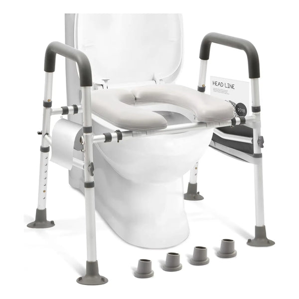 Asiento De Inodoro Elevado Con Asas Ajustables Soporte 500 Lbs Seguro Y Comodo