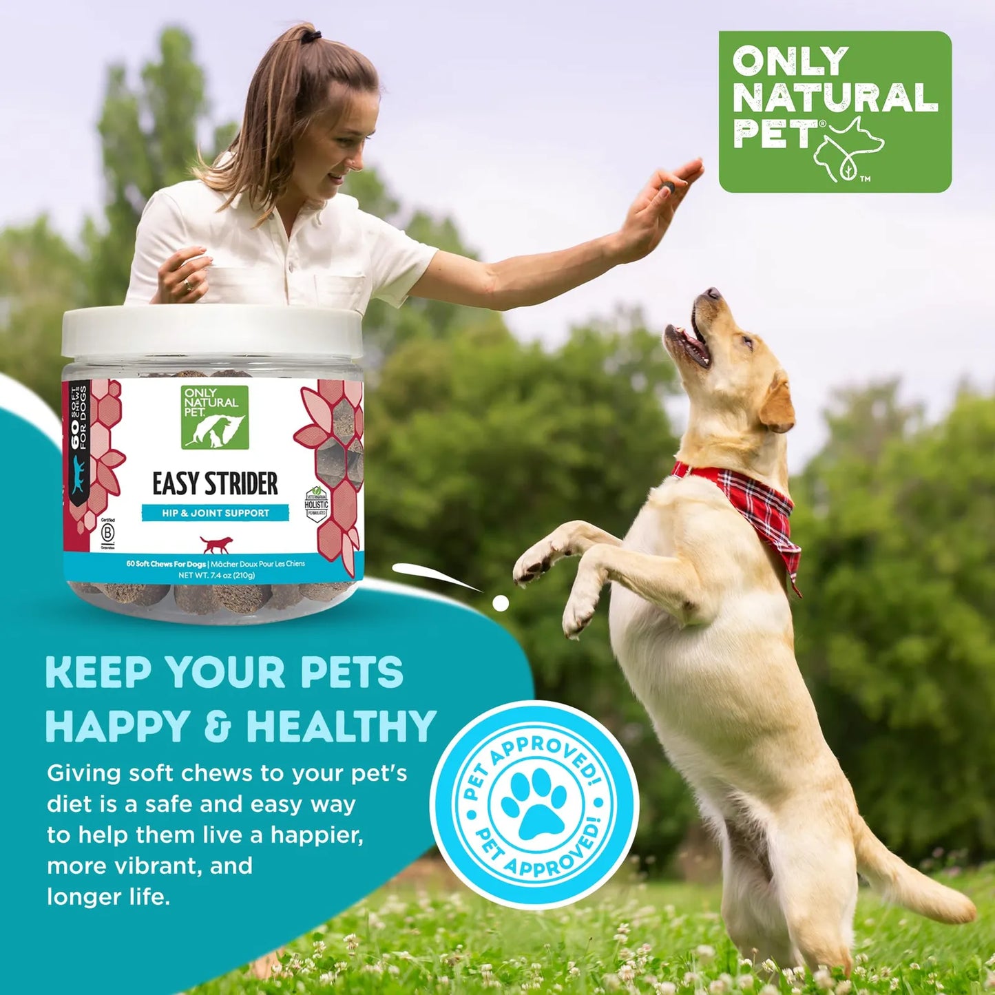 Easy Strider Suplemento Para Cadera Y Articulaciones De Perros 60 Masticables Sabor Tocino