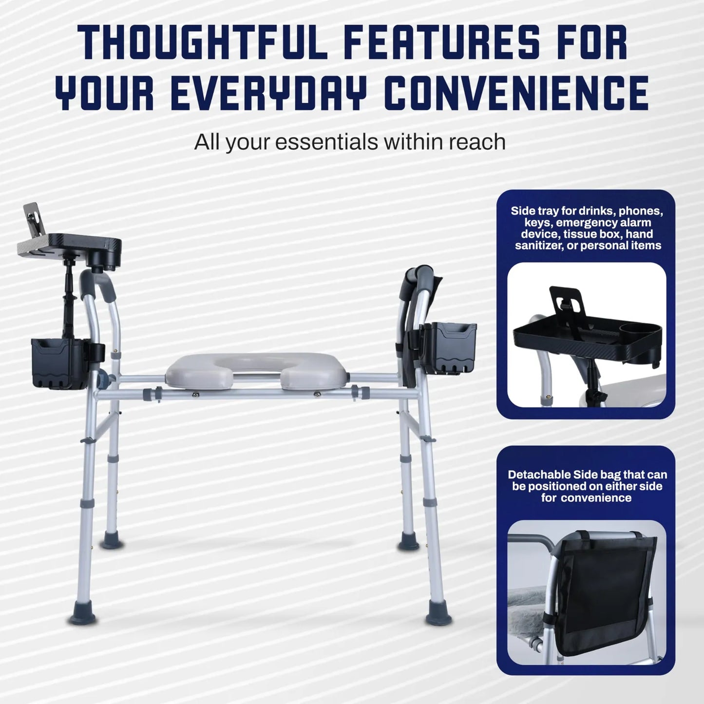 Asiento De Inodoro Elevado Con Asas Soporte 500 Lbs Ajustable Y Acolchado