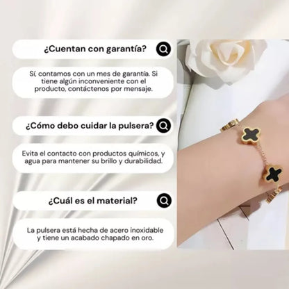 Elegante Pulsera Negra Trébol Cuatro Hojas Regalo Joyeria - Imagen 7