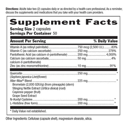 Aller Max Quercetina Bromelina Vitamina C Cápsulas Vegetarianas 100 Unidades