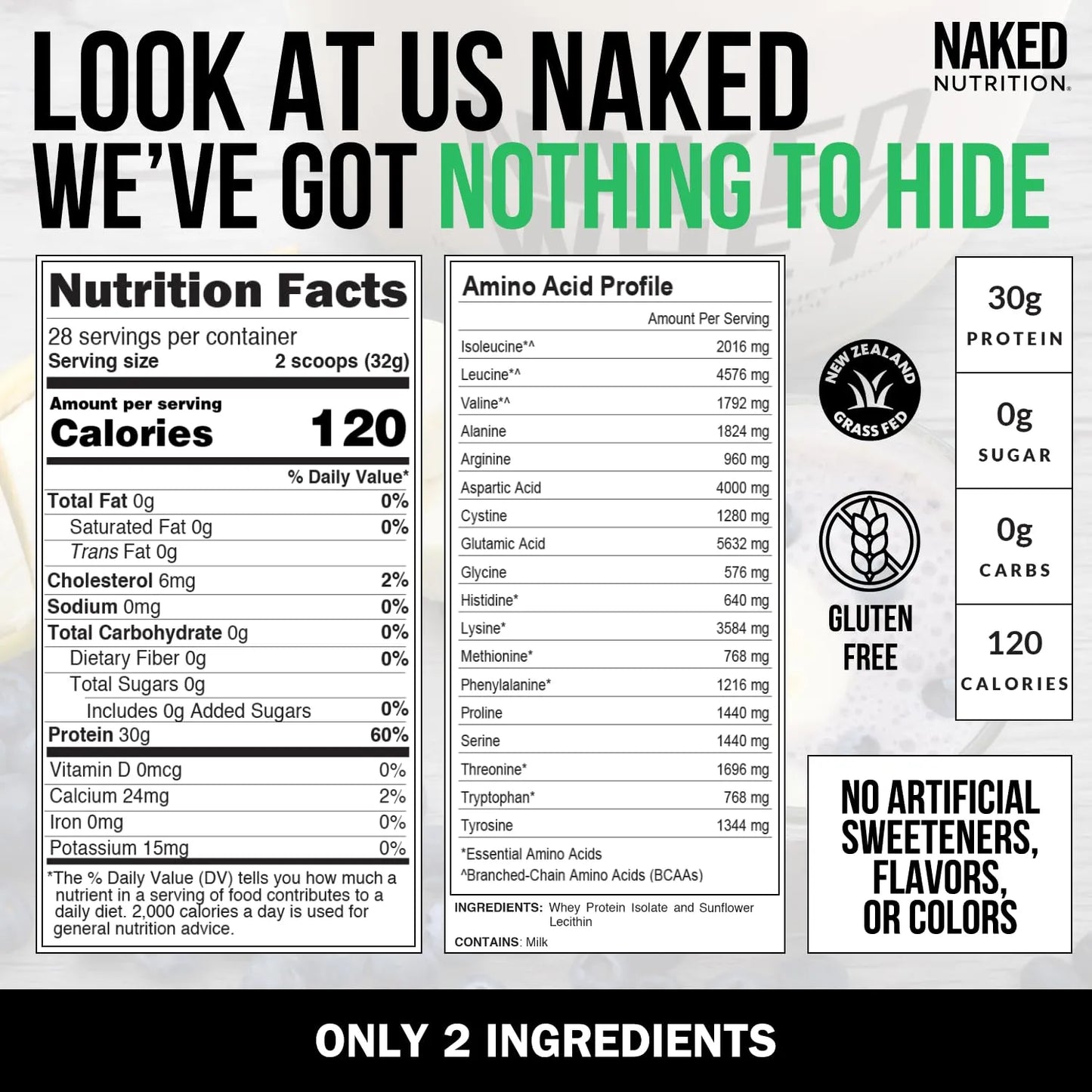 Naked Whey Proteina Aislada De Suero Alimentada Con Pasto Sin Sabor 28 Porciones