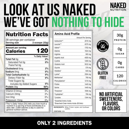 Naked Whey Proteina Aislada De Suero Alimentada Con Pasto Sin Sabor 28 Porciones