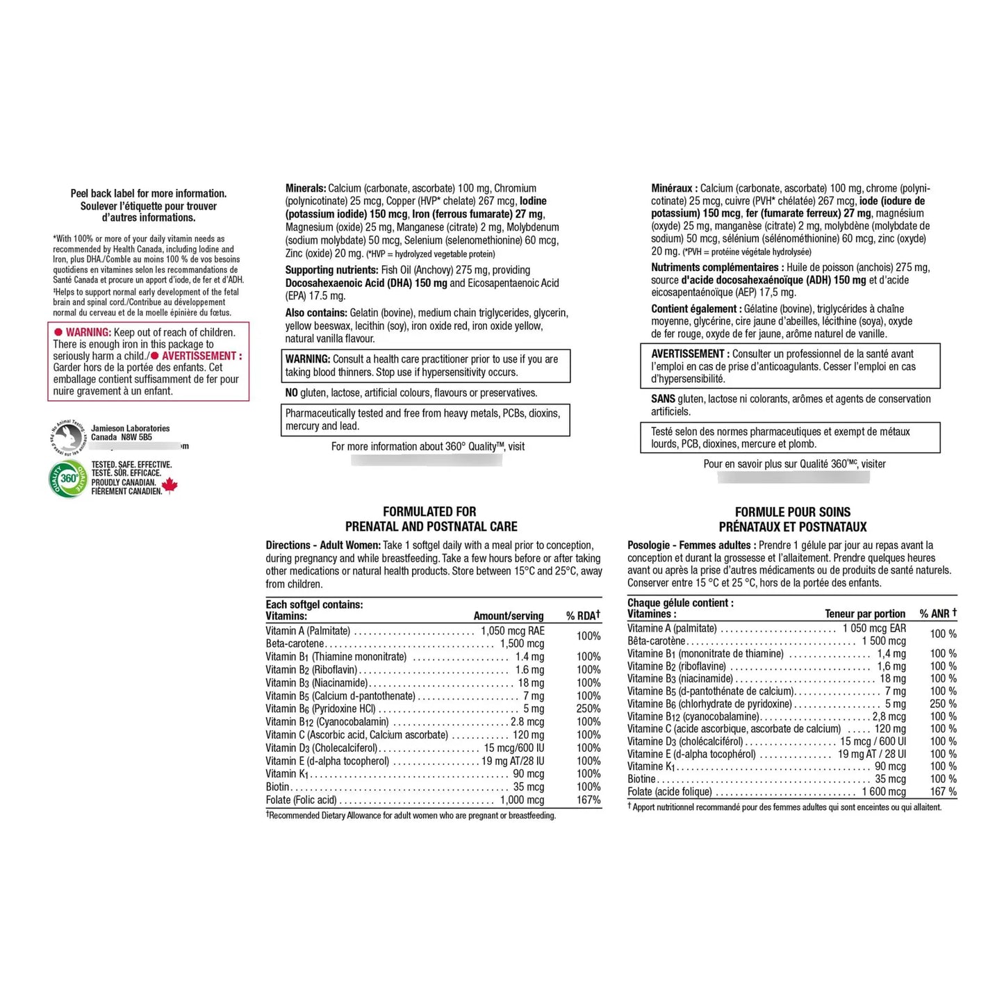 Multivitaminico Prenatal Completo Con Dha 60 Capsulas Blandas Jamieson