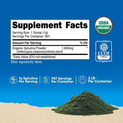 Spirulina Organica En Polvo 2 Libras Superalimento Puro Y Certificado