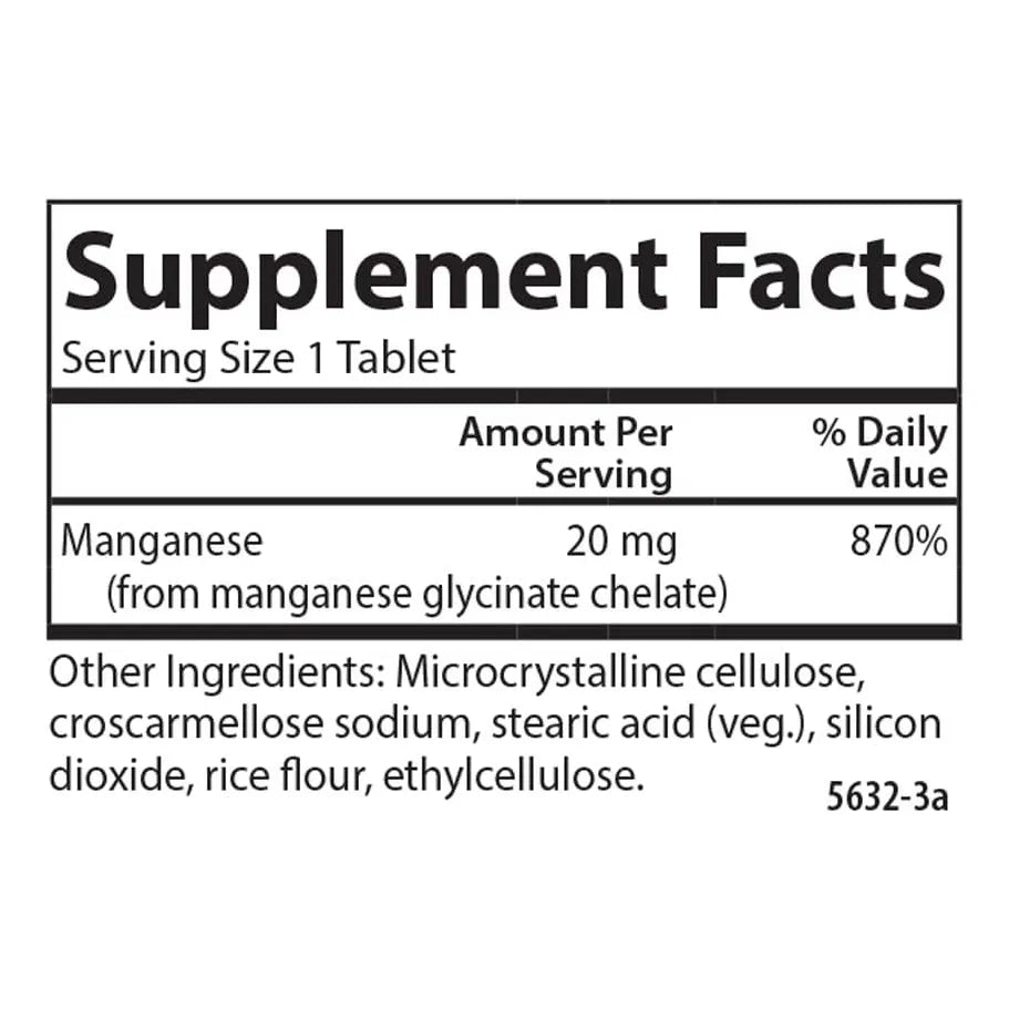 Manganeso Quelado 20 Mg Absorcion Superior Metabolismo Salud Huesos Y Cerebro 250 Tabletas
