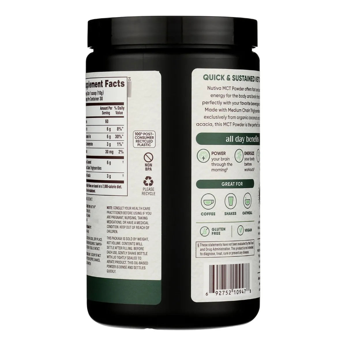 Polvo Orgánico MCT Con Fibra De Acacia Prebiótica 300 Gramos Energía Keto Y Paleo
