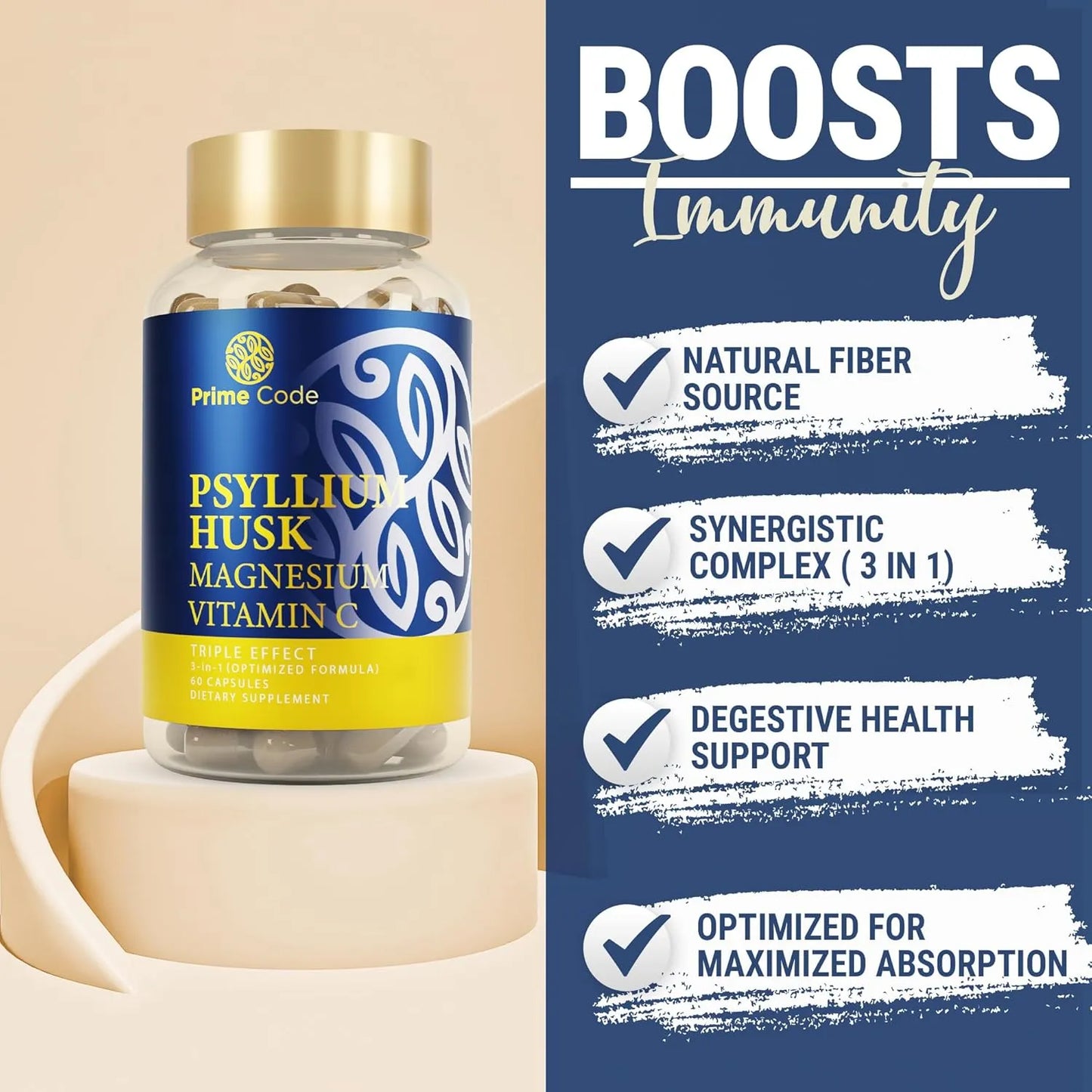 Capsulas De Cascara De Psyllium 1000mg Con Citrato De Magnesio Y Vitamina C Salud Digestiva