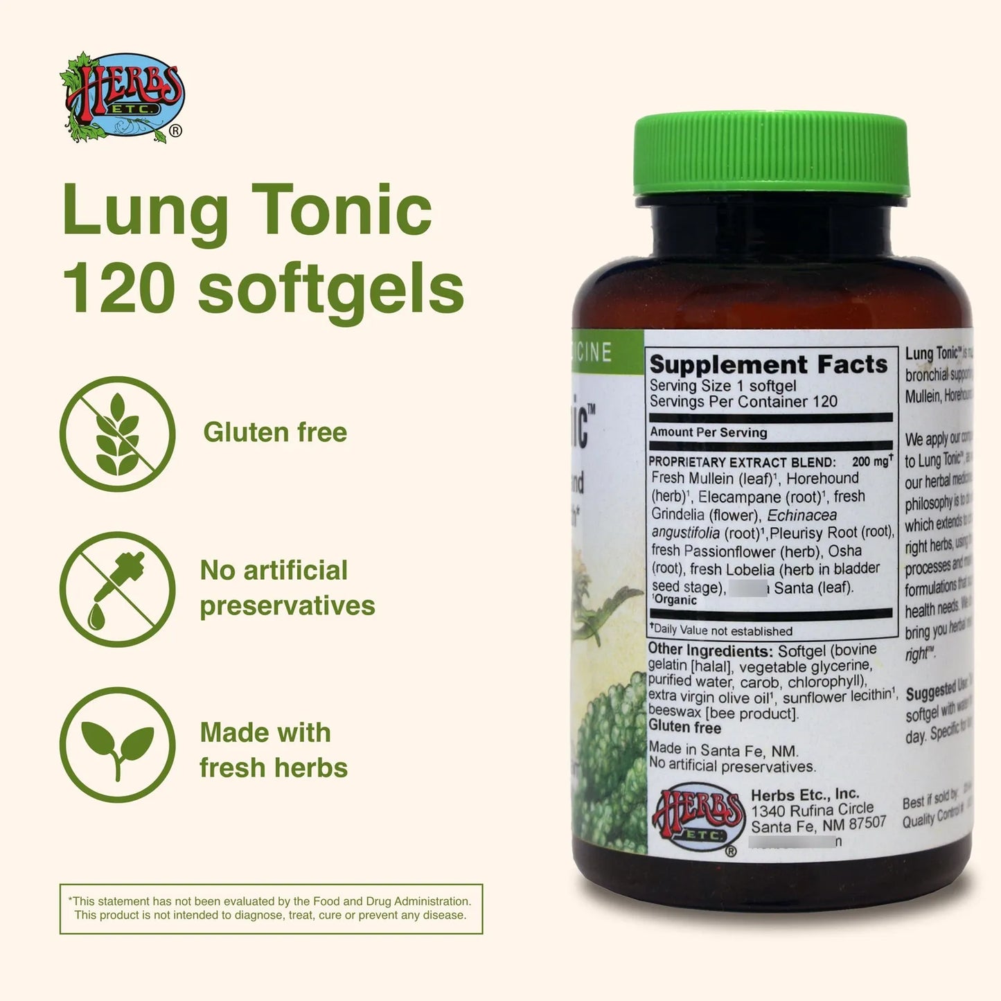 Tónico Pulmonar Con Gordolobo Marzo Y Grindelia 120 Cápsulas Suplemento Bronquial