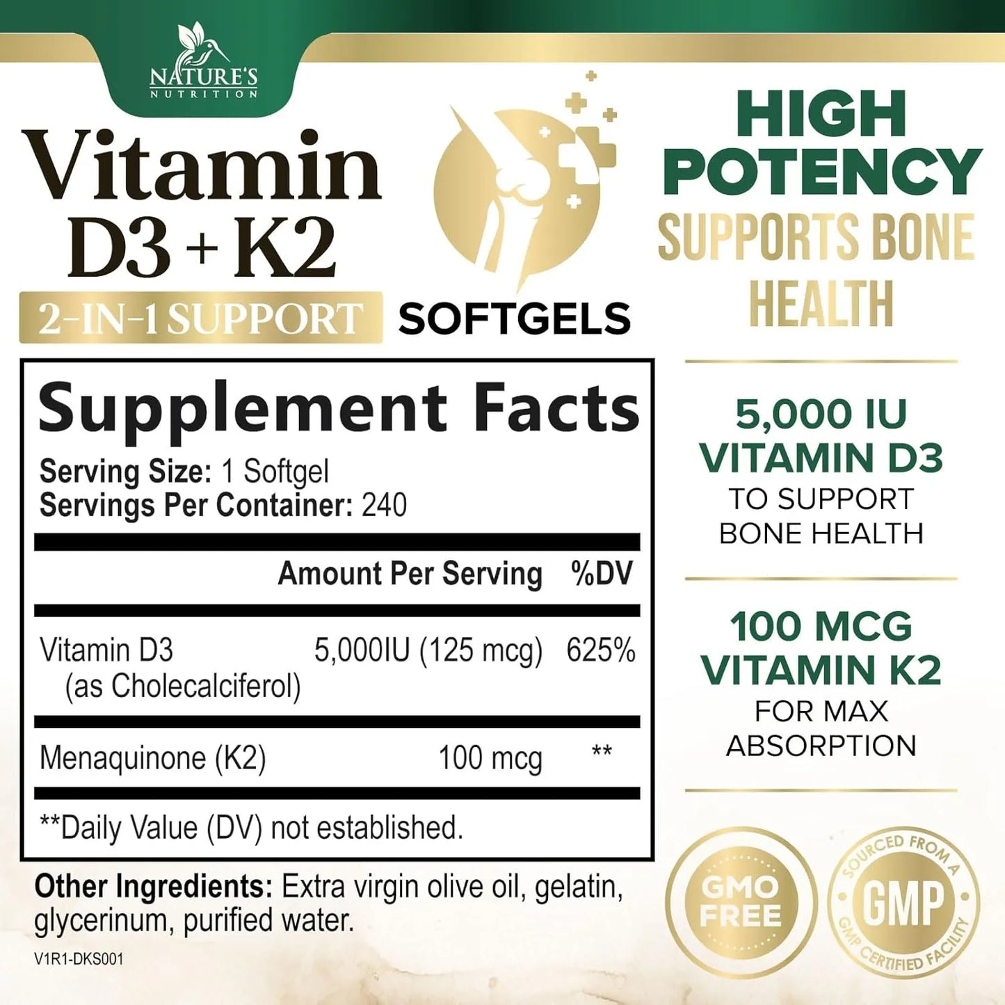 Vitamina D3 5000 Ui Y K2 100 Mcg Capsulas Blandas Para Huesos Y Corazon