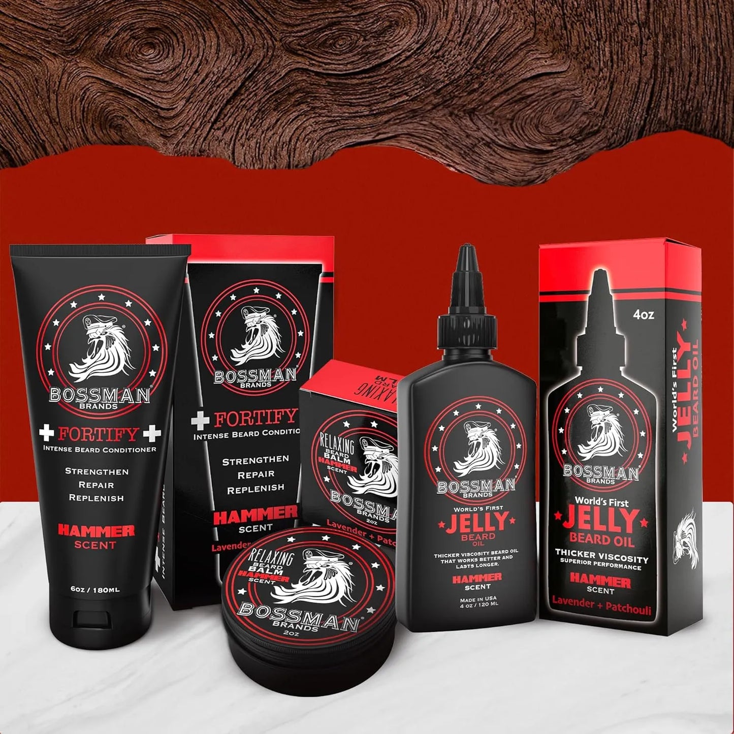 Kit Cuidado Barba Bossman Essentials Aceite Acondicionador Y Bálsamo Hammer