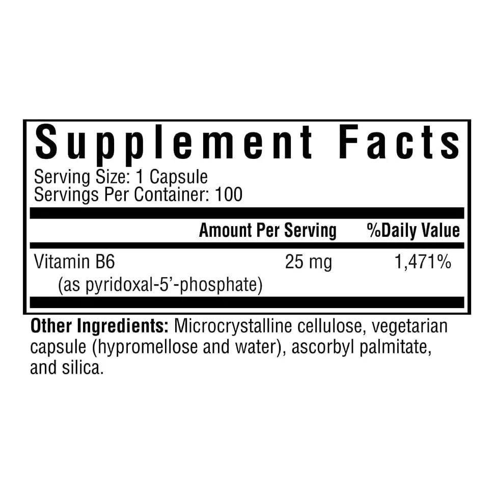 Vitamina B Piridoxal 5 Fosfato 25 Mg Apoyo Cognitivo E Inmunologico Vegano 100 Caps