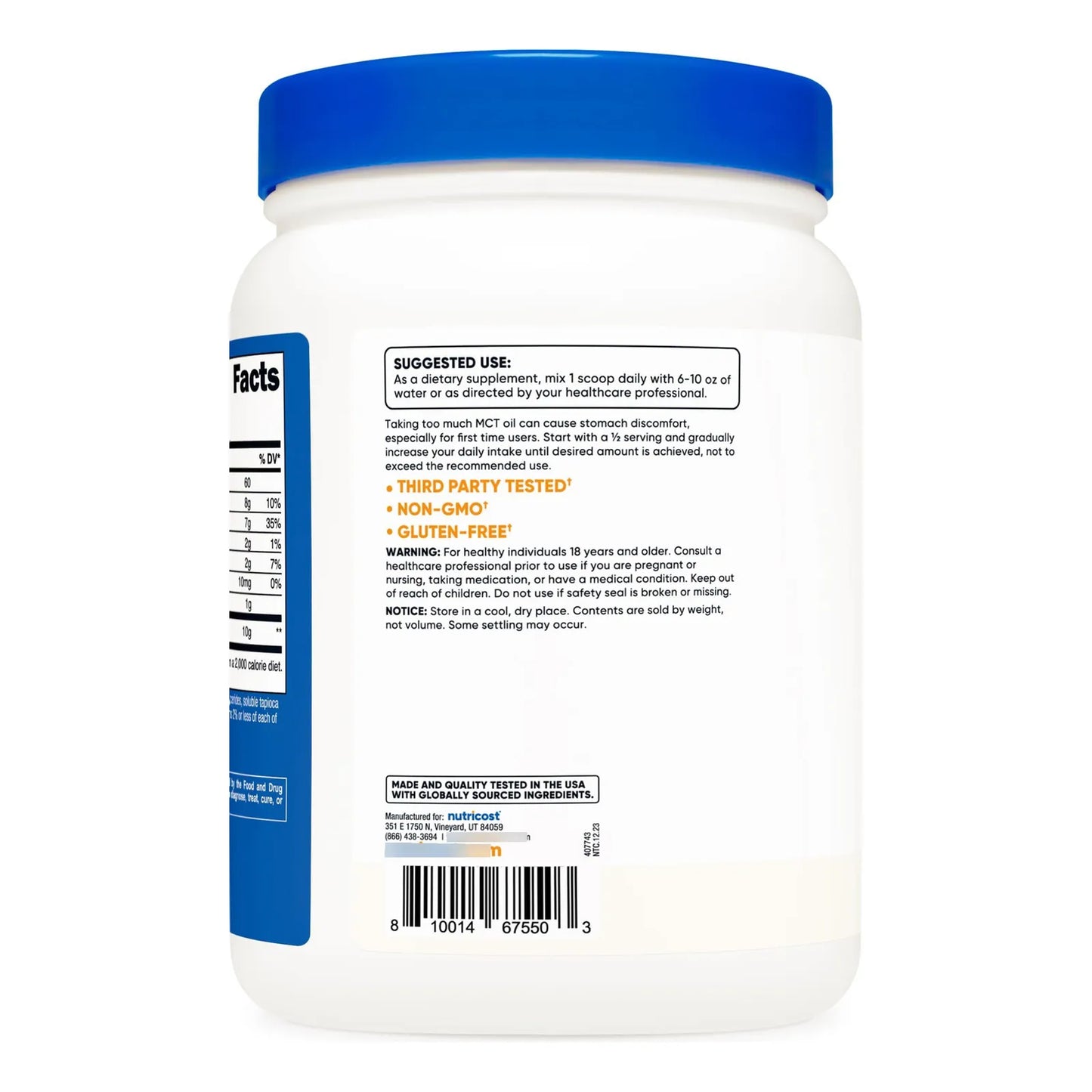 Aceite MCT En Polvo 1 Libra Ideal Para Dietas Cetogénicas Sin Gluten Ni OMG