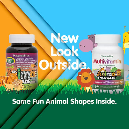 Multivitaminico Masticable Para Niños Animal Parade 90 Tabletas Sabor Variado Sin Azucar