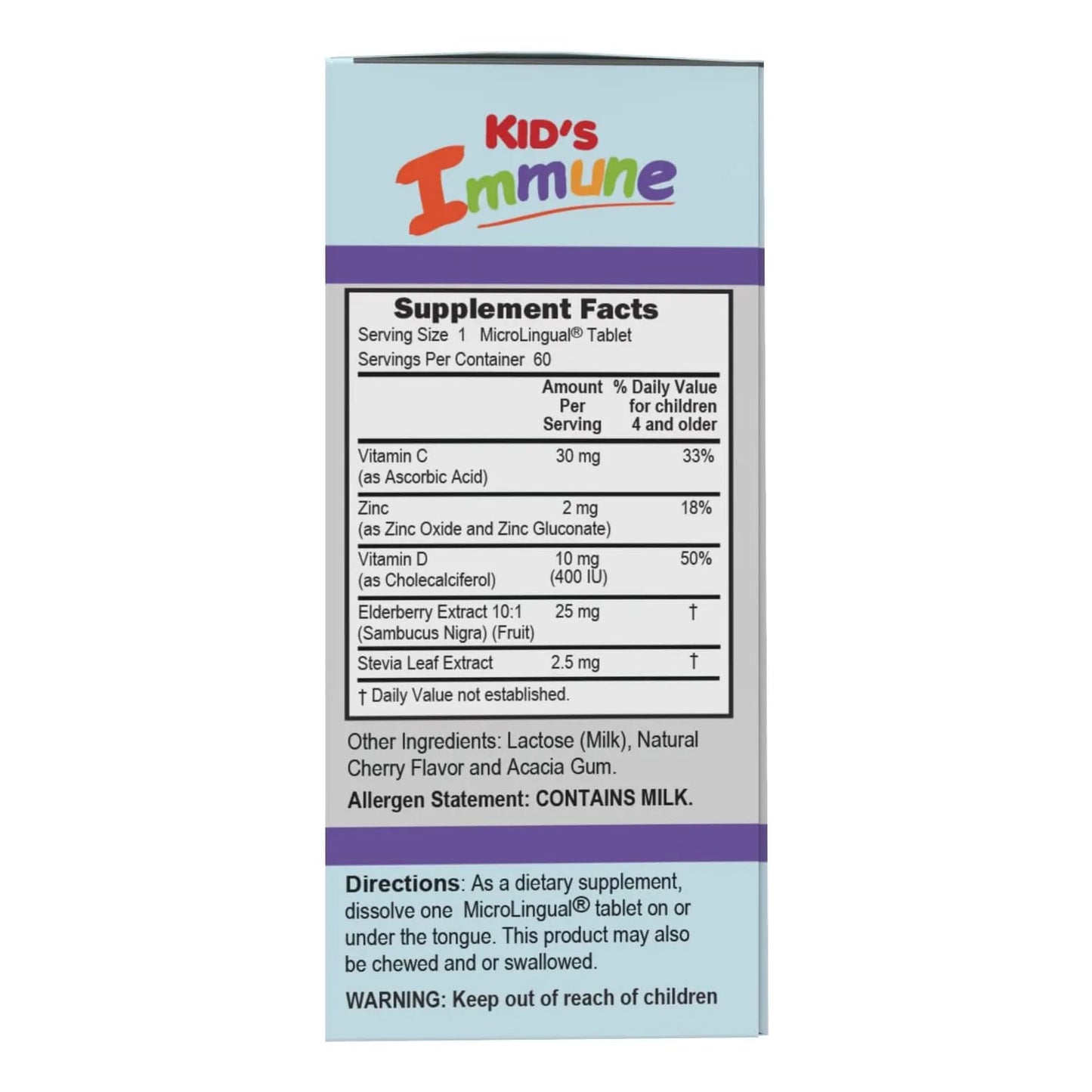 Tabletas Microlingües Kids Inmunidad Disolución Rápida 60 Unidades Con Zinc Y Vitamina C