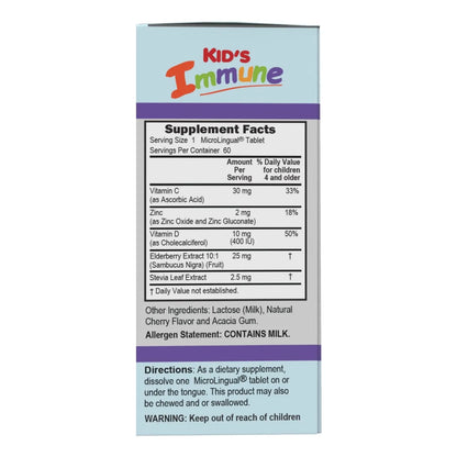 Tabletas Microlingües Kids Inmunidad Disolución Rápida 60 Unidades Con Zinc Y Vitamina C