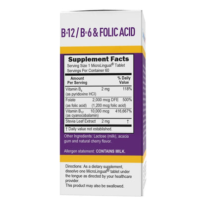 Vitamina B12 Cianocobalamina 10000 Mcg B6 Y Ácido Fólico Tabletas Microlingües