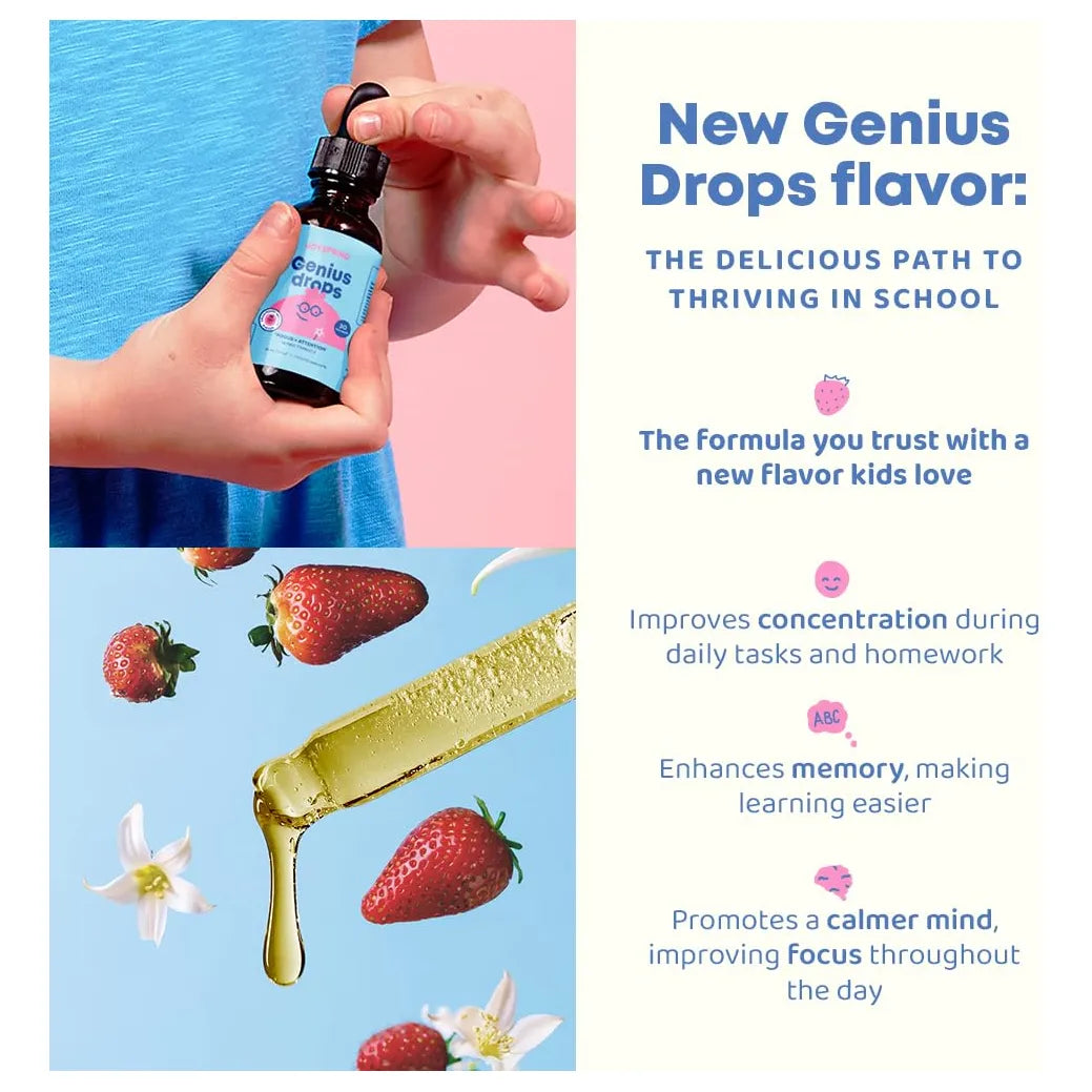 Genius Drops Smartberry Vanilla Suplemento Líquido Para Enfoque Y Memoria En Niños