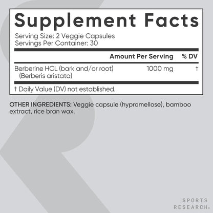 Sports Research Berberina 1000 Mg 60 Capsulas Apoyo Metabólico Vegano