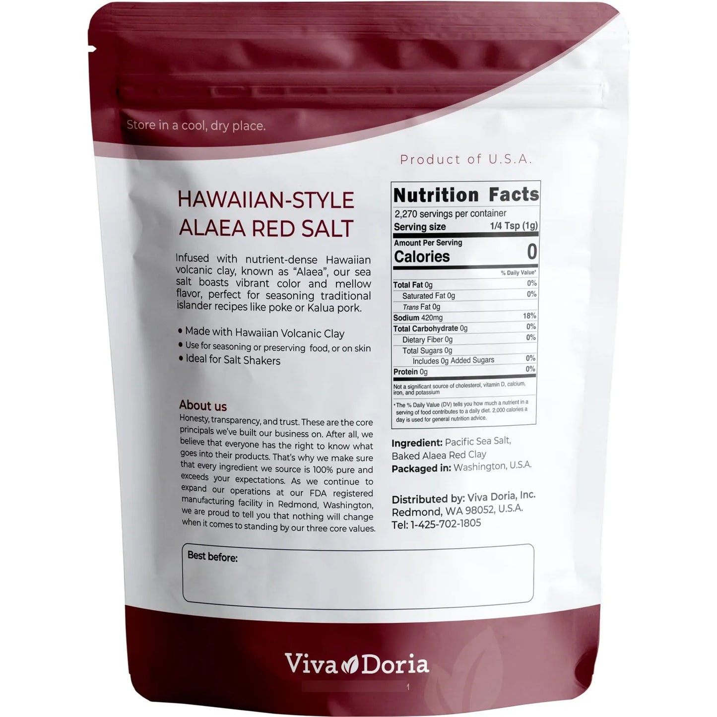 Sal Marina Alaea Roja Hawaiana Grano Medio 2.27 Kg Sabor Auténtico Y Natural