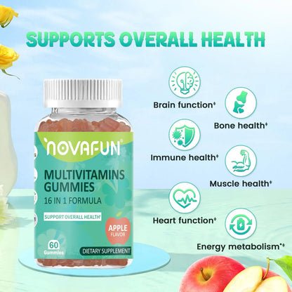 Gomitas Multivitamínicas 16 En 1 Sabor Manzana 60 Unidades Veganas Sin Gluten