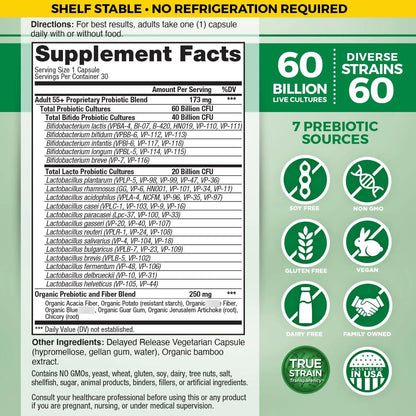 Vital Flora Probiótico Diario Adultos 55+ 60 Mil Millones UFC 60 Cepas Prebióticos
