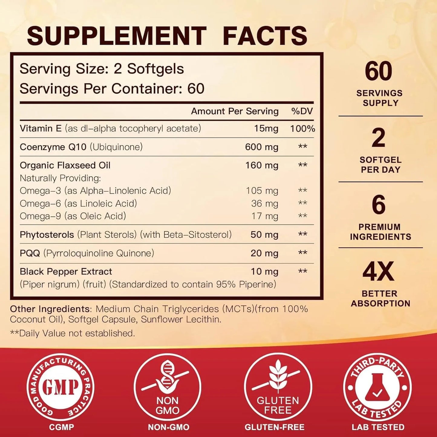 Capsulas Blandas Coenzima Q10 600 Mg Con Omega 3 PQQ Y Vitamina E Soporte Cardiaco Y Antioxidante