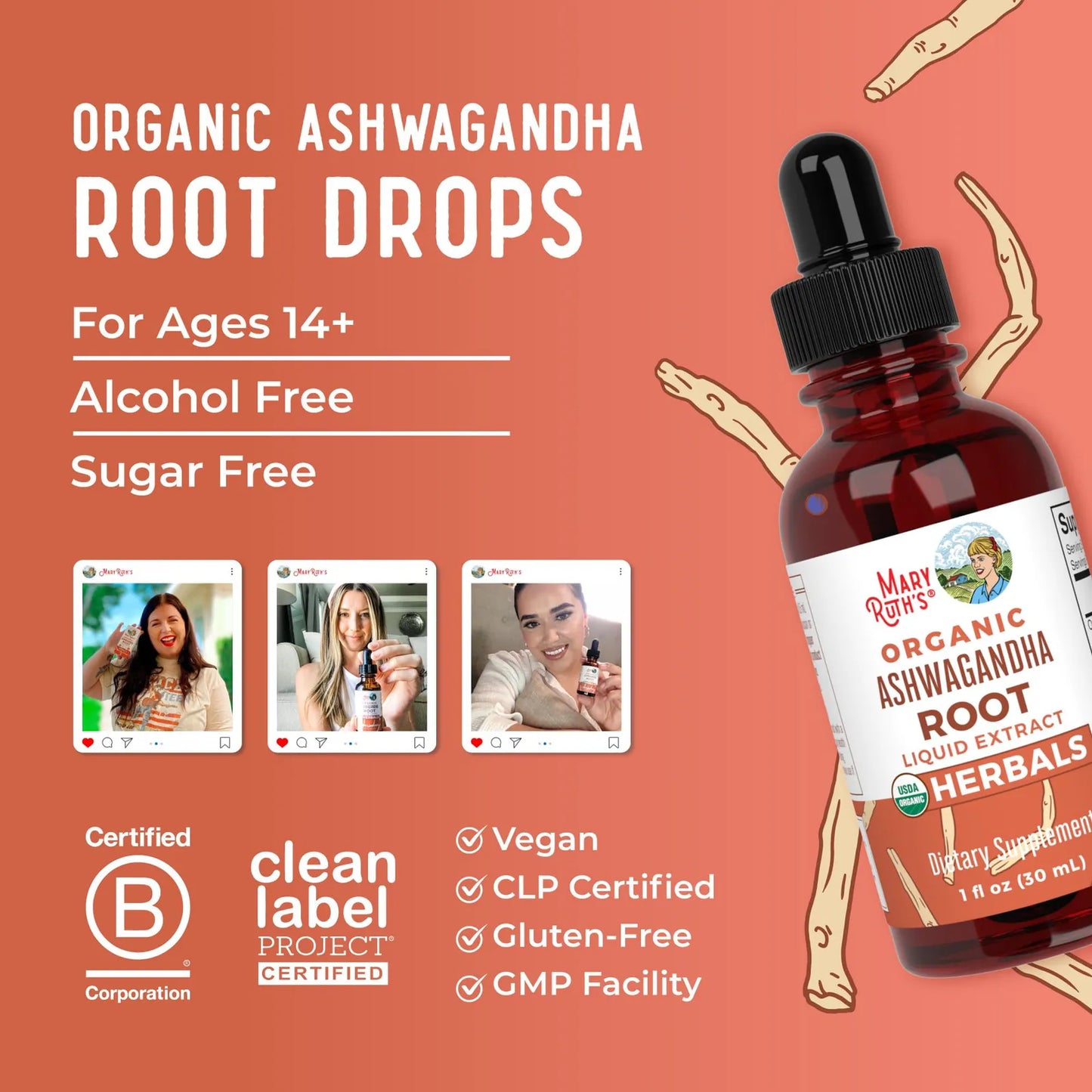 Gotas Líquidas Orgánicas De Ashwagandha 60 Porciones Apoyo Calma Natural