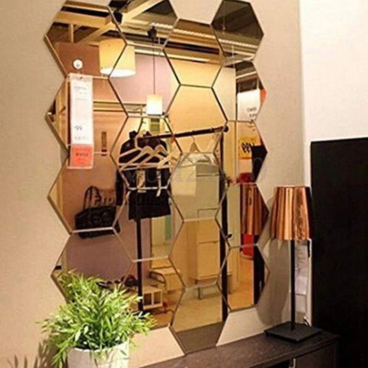 Pegatina Decorativa Espejo Acrilico 3D 12 Espejos Dorado Transforma Tu Espacio