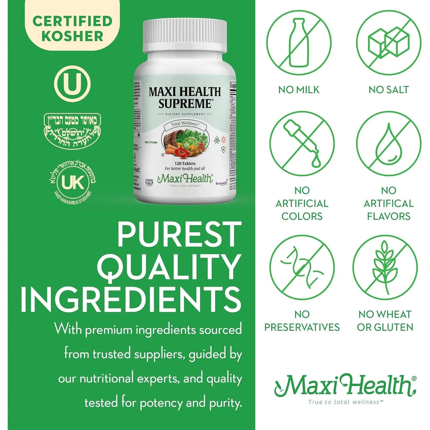 Tabletas Multivitamínicas Minerales Alta Potencia 120 Unidades Maxi Health Supreme Kosher