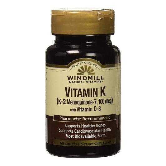Vitaminas Naturales K2 Menaquinona 100 Mcg 60 Tabletas Con Vitamina D3